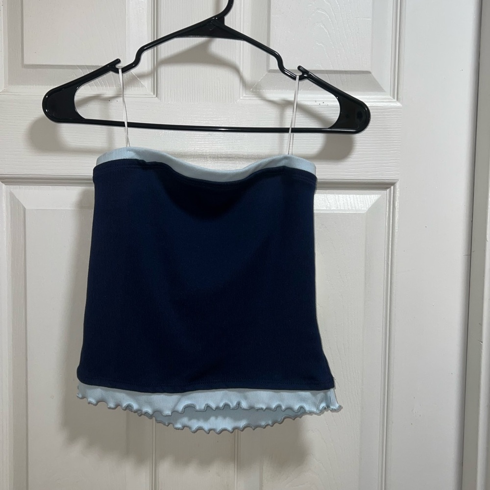 gaze Navy Strapless Top with Light Blue Trim‎
